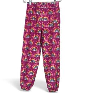 Hatley Pink Rainbow Joggers Kids Sz 8 Rain Pant Pocket Elastic Drawstring Waist